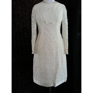 LORRIE DEB Short Vintage 60s Wedding Dress Size 9 Cream Lace Bows Retro Bridal